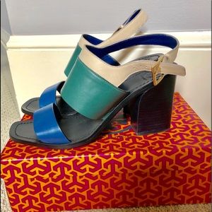 Like New!  Tory Blue block heel  sling backs.